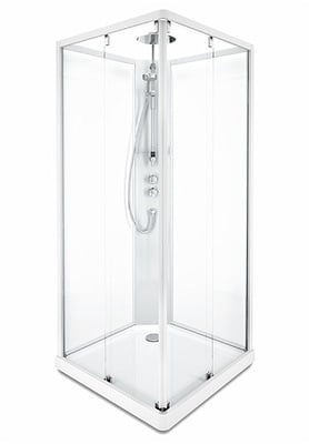 Porsgrund Showerama 10-5  Comfort firkantet, hvite profiler og klart glass framparti/frostet glass bakparti 900x900
