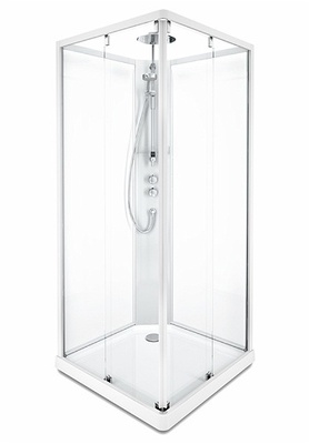 Porsgrund Showerama 10-5 Comfort firkantet, profiler i børstet alu og klart glass 900x900