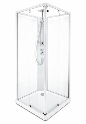Porsgrund Showerama 10-5 Comfort firkantet, profiler i børstet alu og klart glass framparti/frostet glass bakparti 900x900