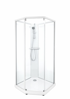 Porsgrund Showerama 10-5 Classic pentagonal, hvite profiler og klart glass 900x900