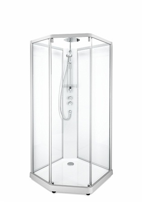 Porsgrund Showerama 10-5 Comfort pentagonal, profiler børstet alu og klart glass 900x900